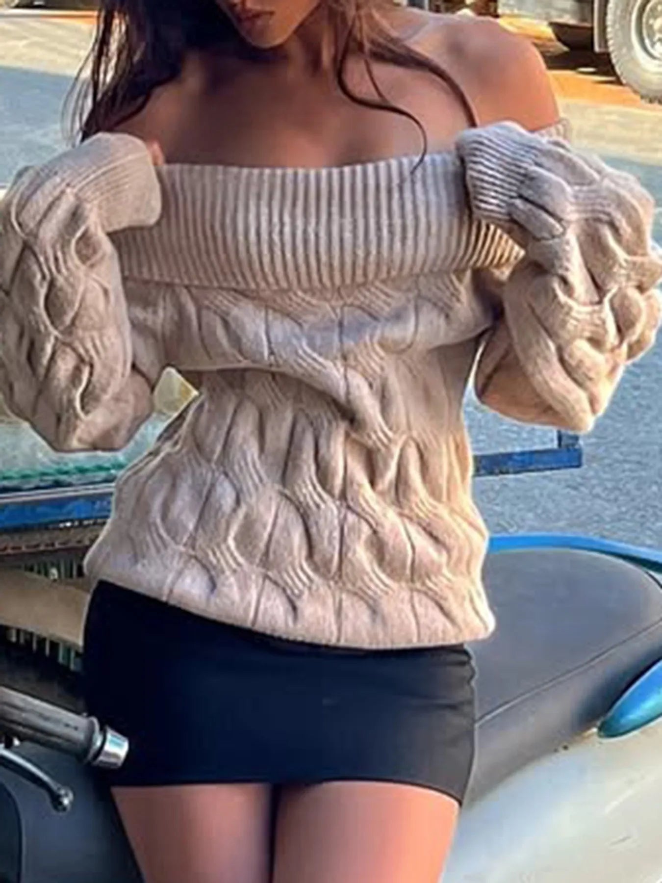 Cable Knit Off-Shoulder Sweater