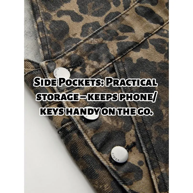 Women's Leopard Buckle Oversized Denim Wide Leg Jumpsuit