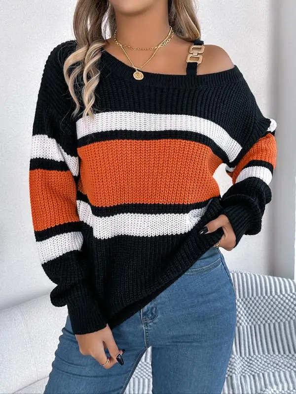 Women's Asymmetrical Neck Buckle Sweater