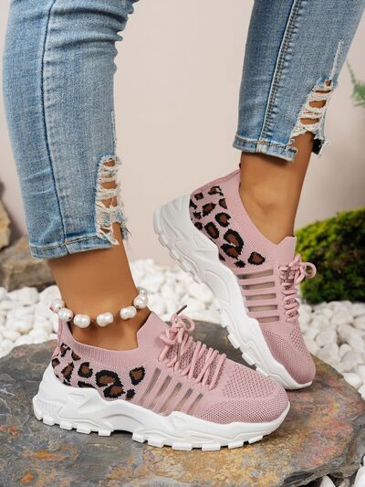 Cutout Leopard Lace Up Mesh Athletic (multiple color options)