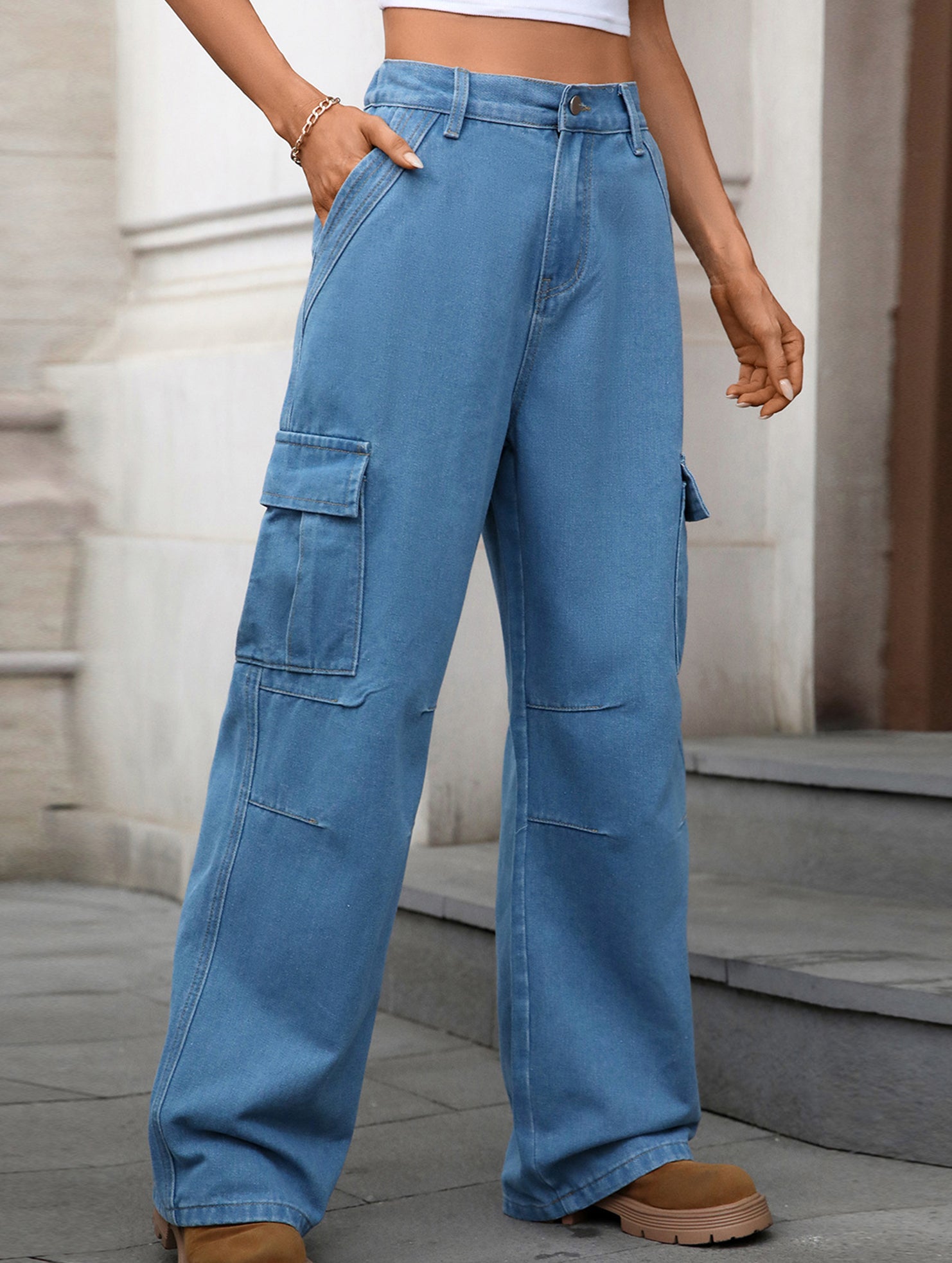 Casual loose slim denim straight pants