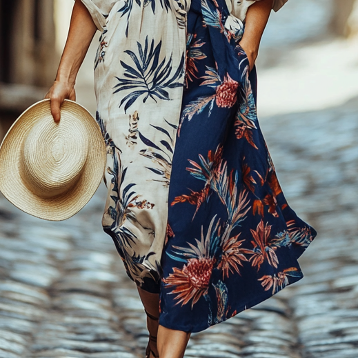 Vintage Loose Linen Patchwork Dress 56bd