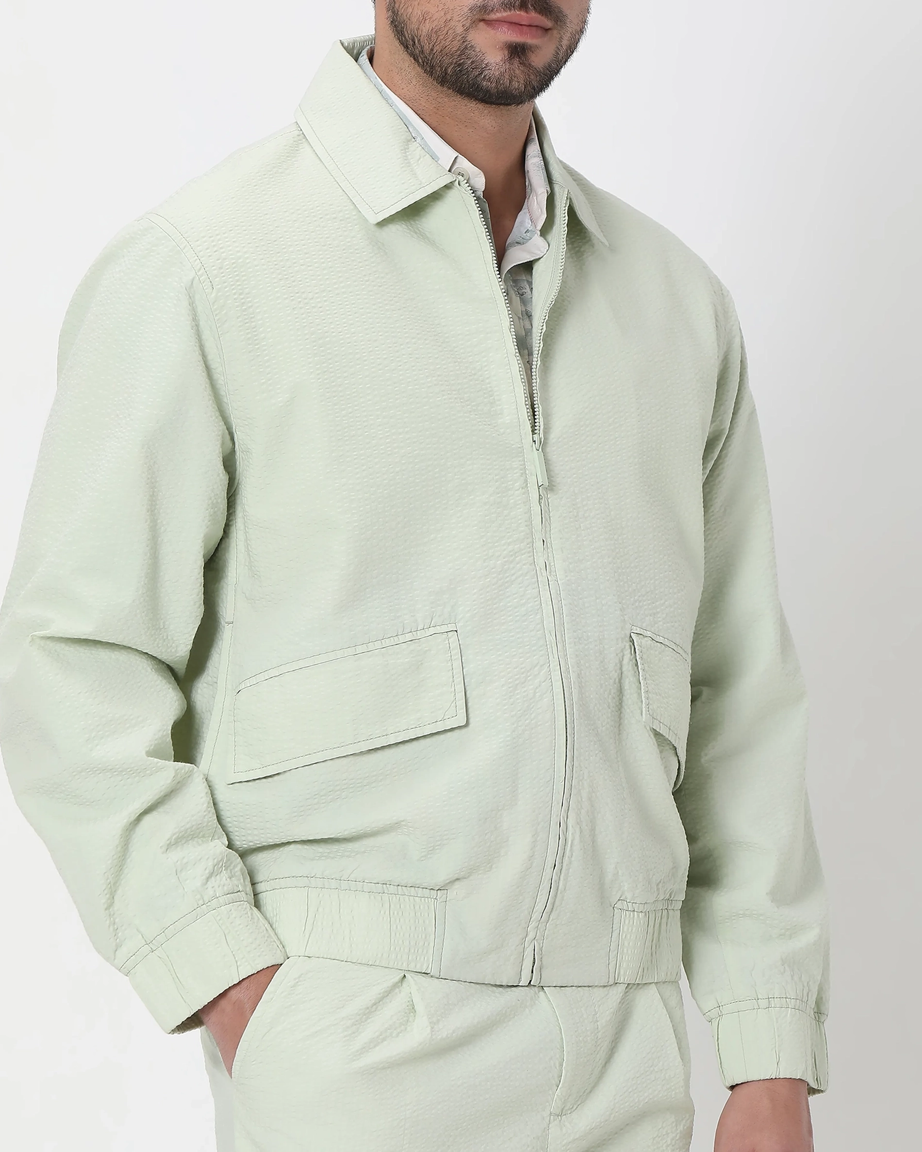 Versatile Comfortable Slim-Fit Light Green Cotton Jacket