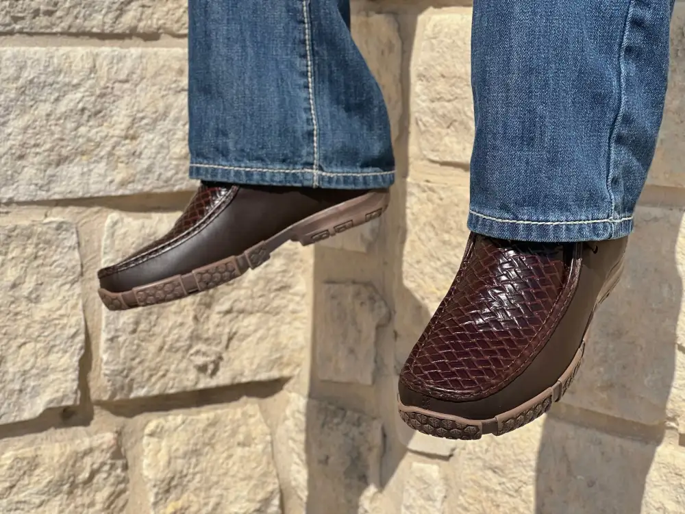 Men’s Brown Woven Leather Boat Shoes