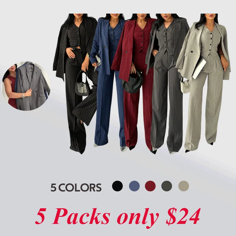 🌟Women'S Striped Casual Suit Jacket, Vest And Pants 3-Piece Set 5sets Only $24!💥