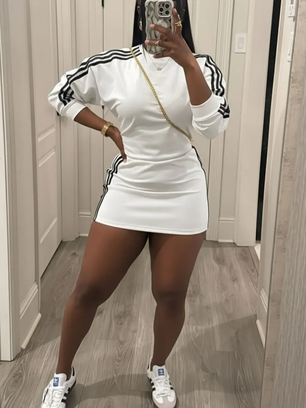 Women's Sporty Fitted Short Dress Set, Sportswear Set, Long Sleeve Slim Fit Casual Two-Piece