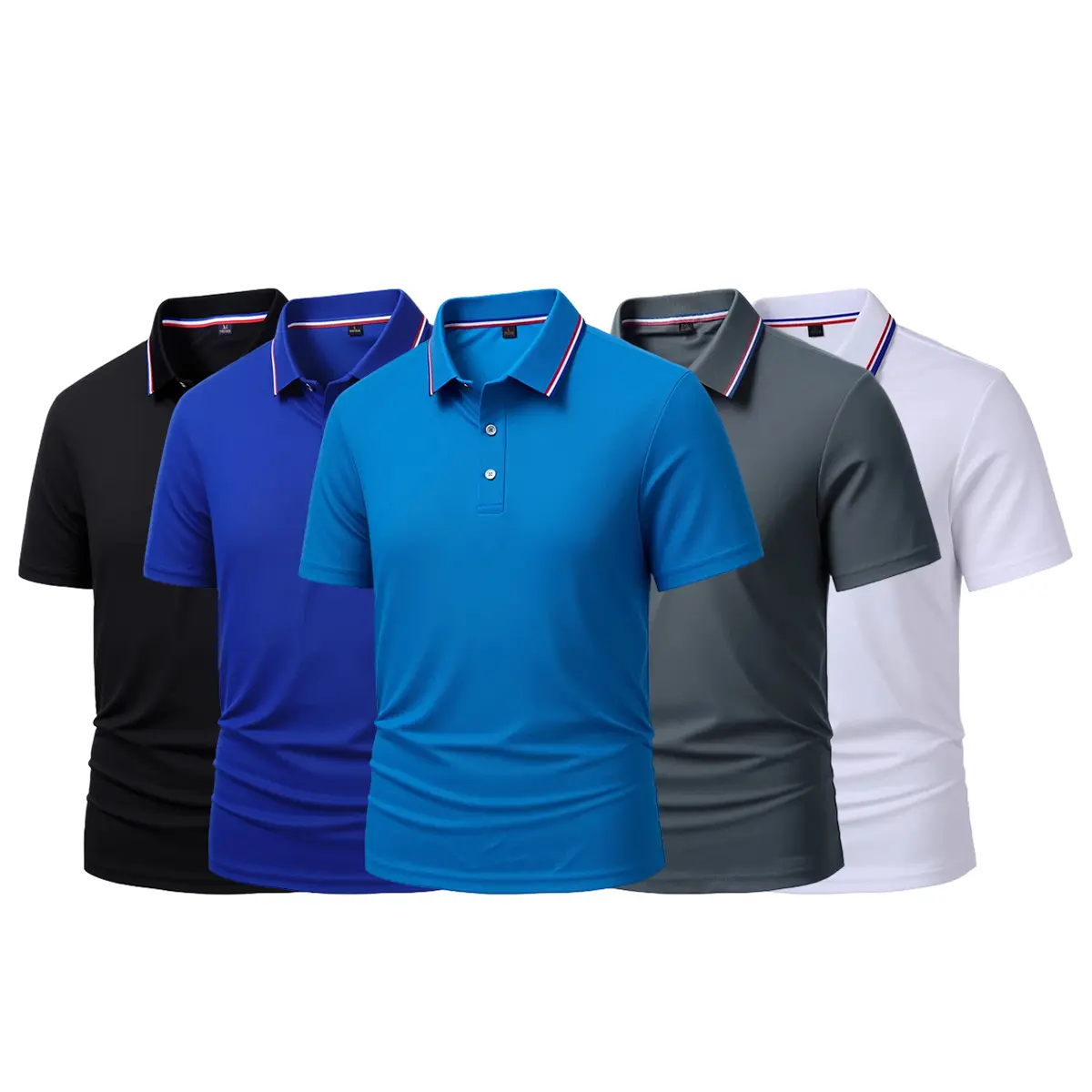 Pack of 5 - Men's Quick Dry Color Block Striped Polo Shirt