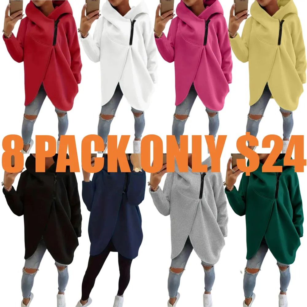 Women's Fleece Hoodie with Stylish Asymmetrical Hemline