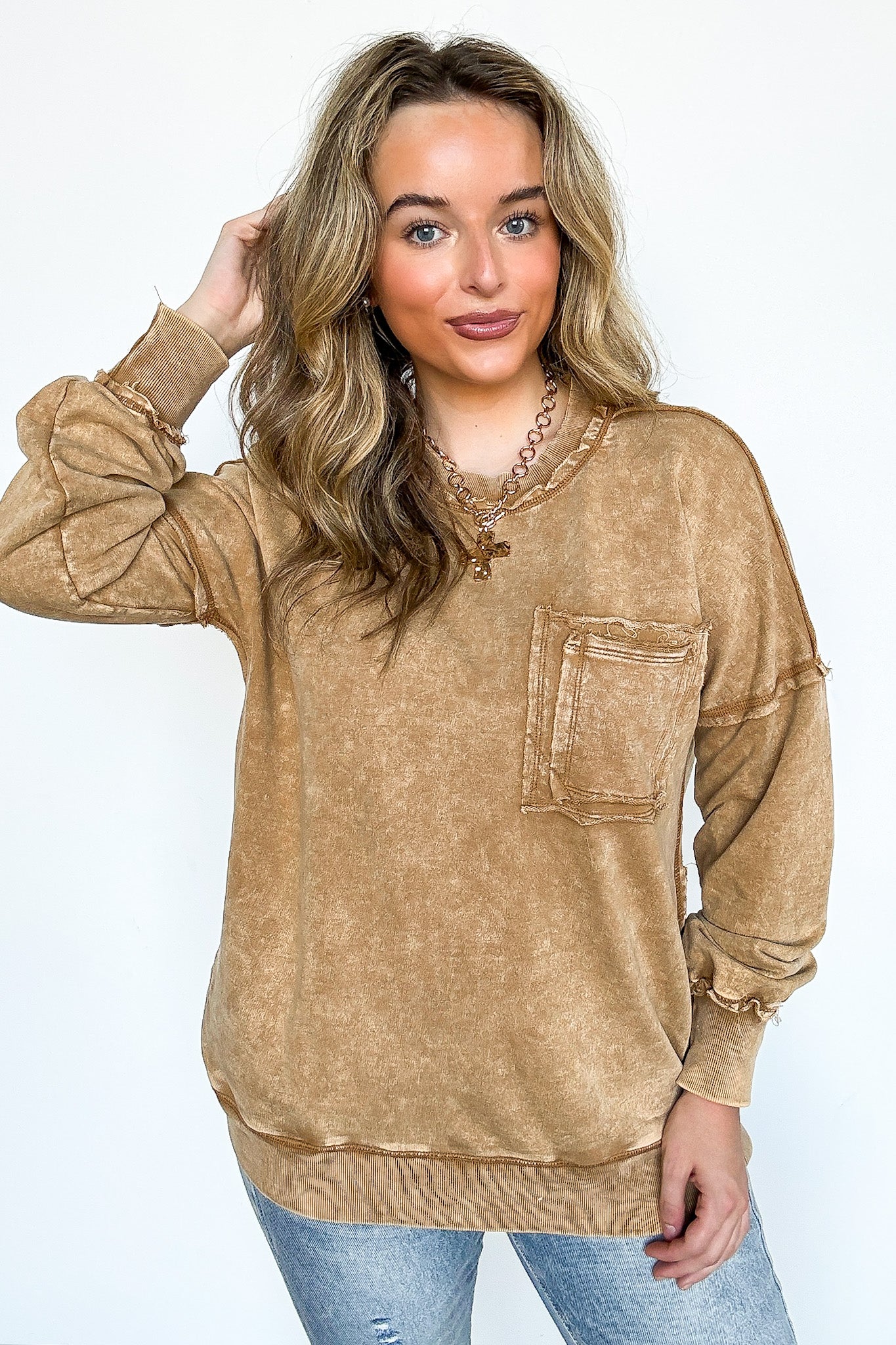 Vintage Acid Wash Raw Edge Pullover