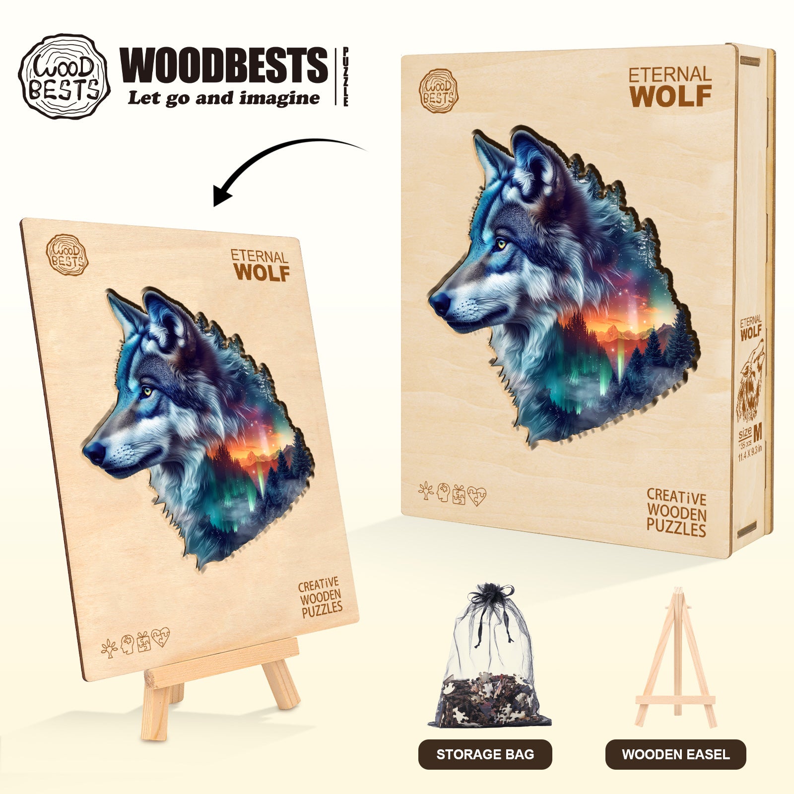 Aurora Wolf Wooden Jigsaw Puzzle