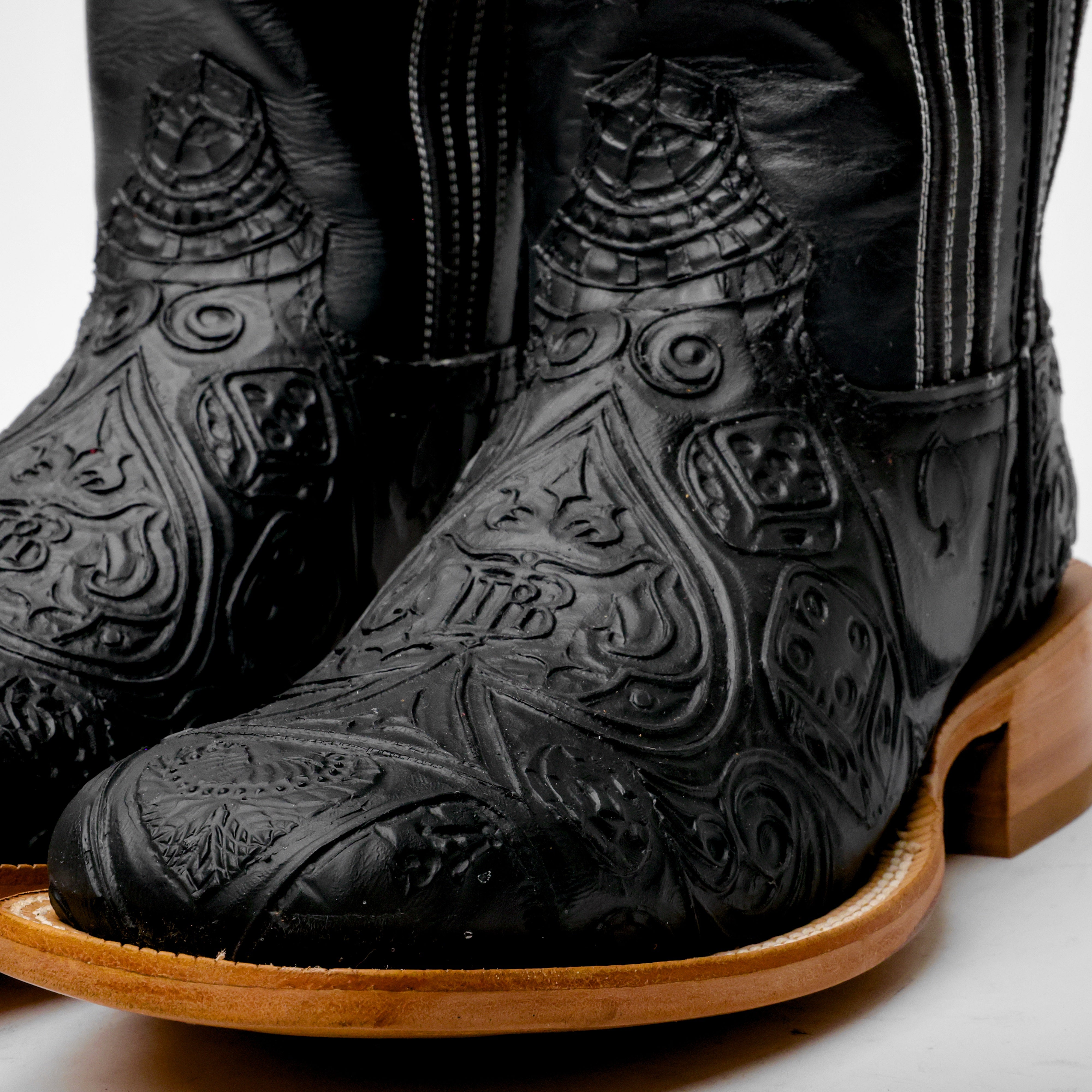 “Ace Of Spades” Black Leather Boots - Square Toe
