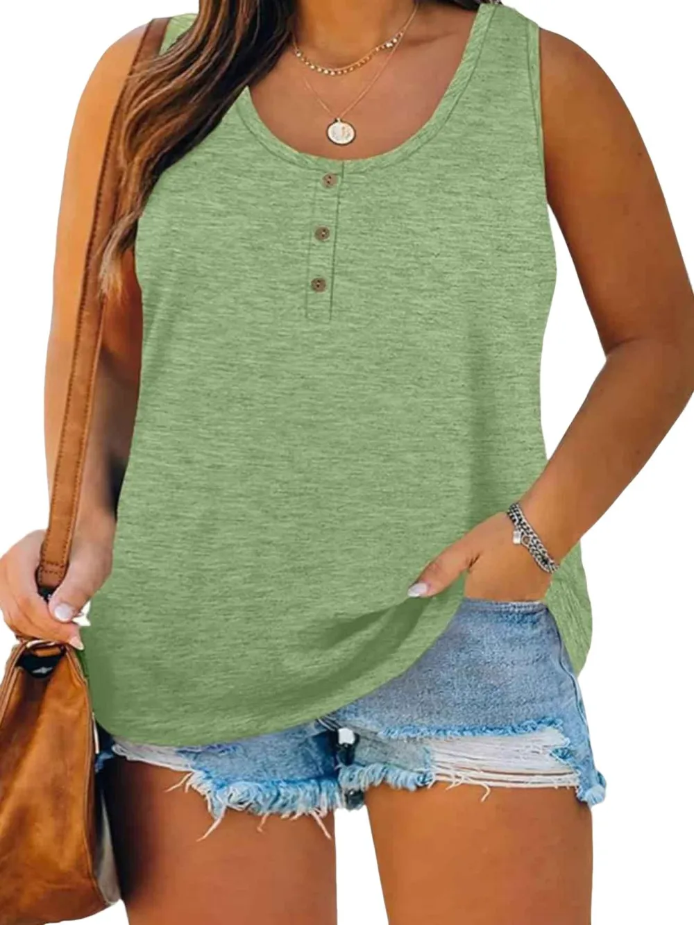Summer New Trend Large Size Women's Tank Button Casual Vest, Fitted Plain Design, Perfect for Daily Wear