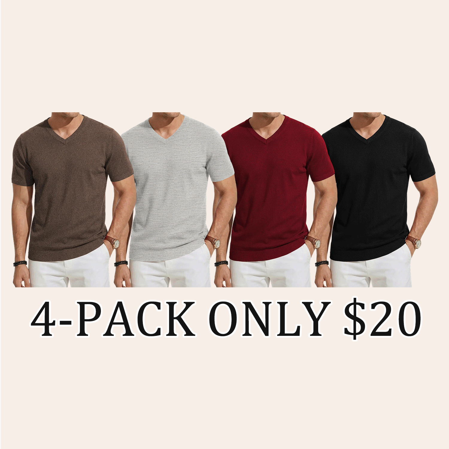 Men's Wool Blend Short Sleeve V-Neck Sweater Soft Textured Knit Pullover for Business Casual Wear