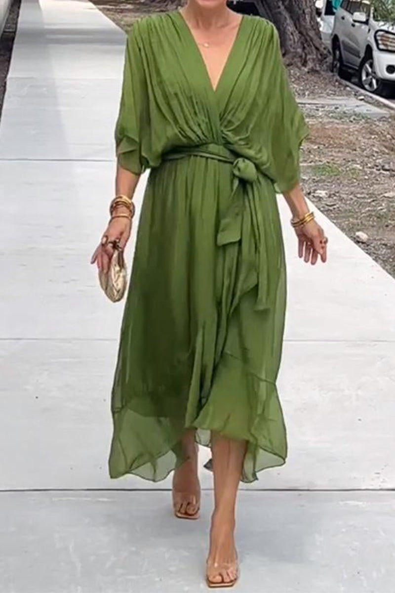 Women Stylish and elegant V-neck chiffon midi dress