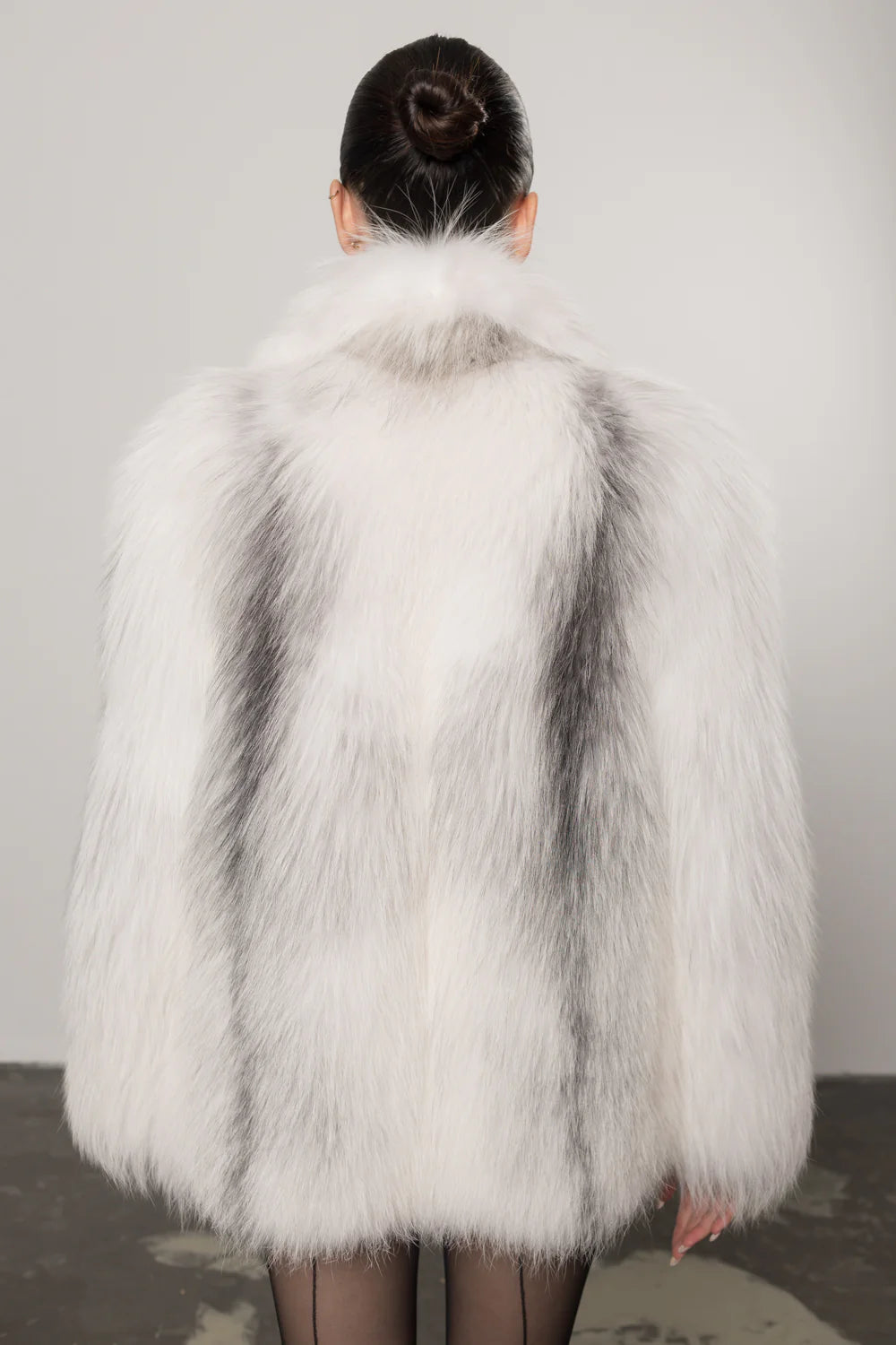 Haină din Blană Naturală de Vulpe Argintie, cu Guler Rever Șal, Femei, Arctic Silver 437