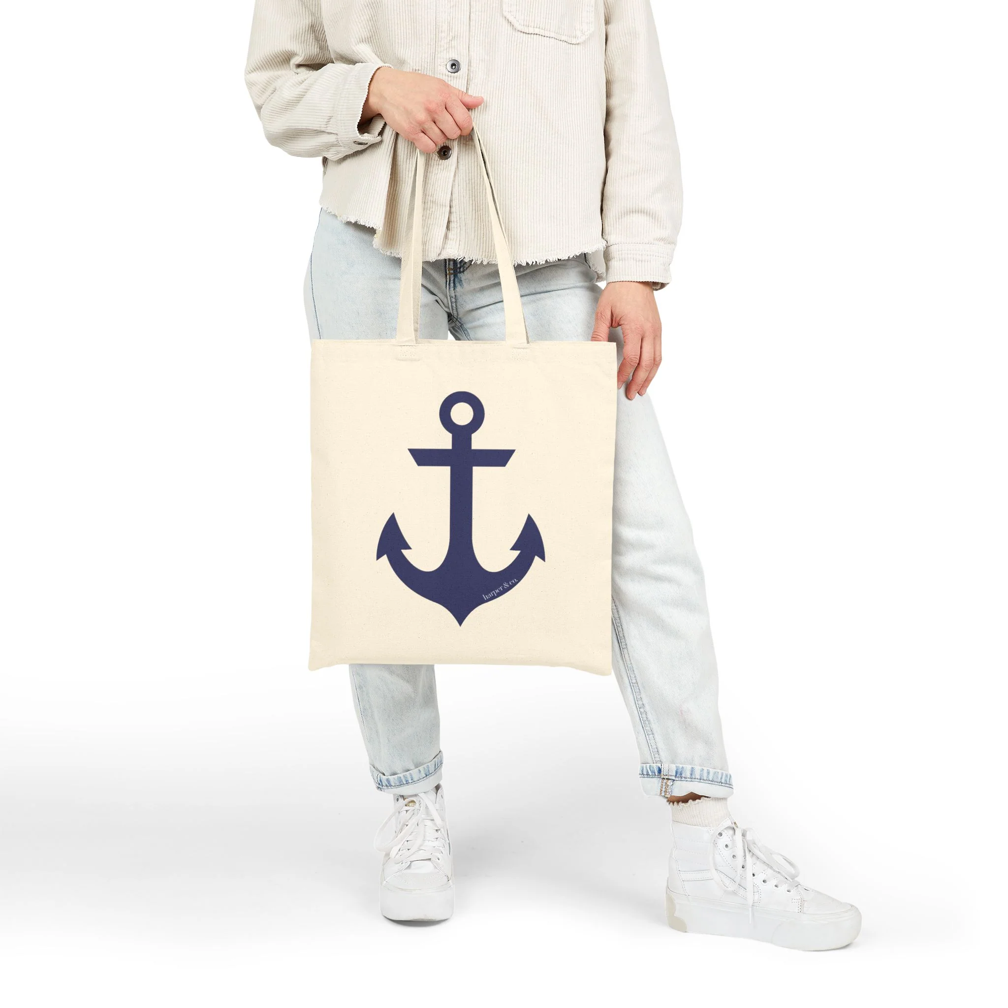 Nautical Anchor Cotton Canvas Tote Bag - Eco-Friendly Shopping & Beach Accessory