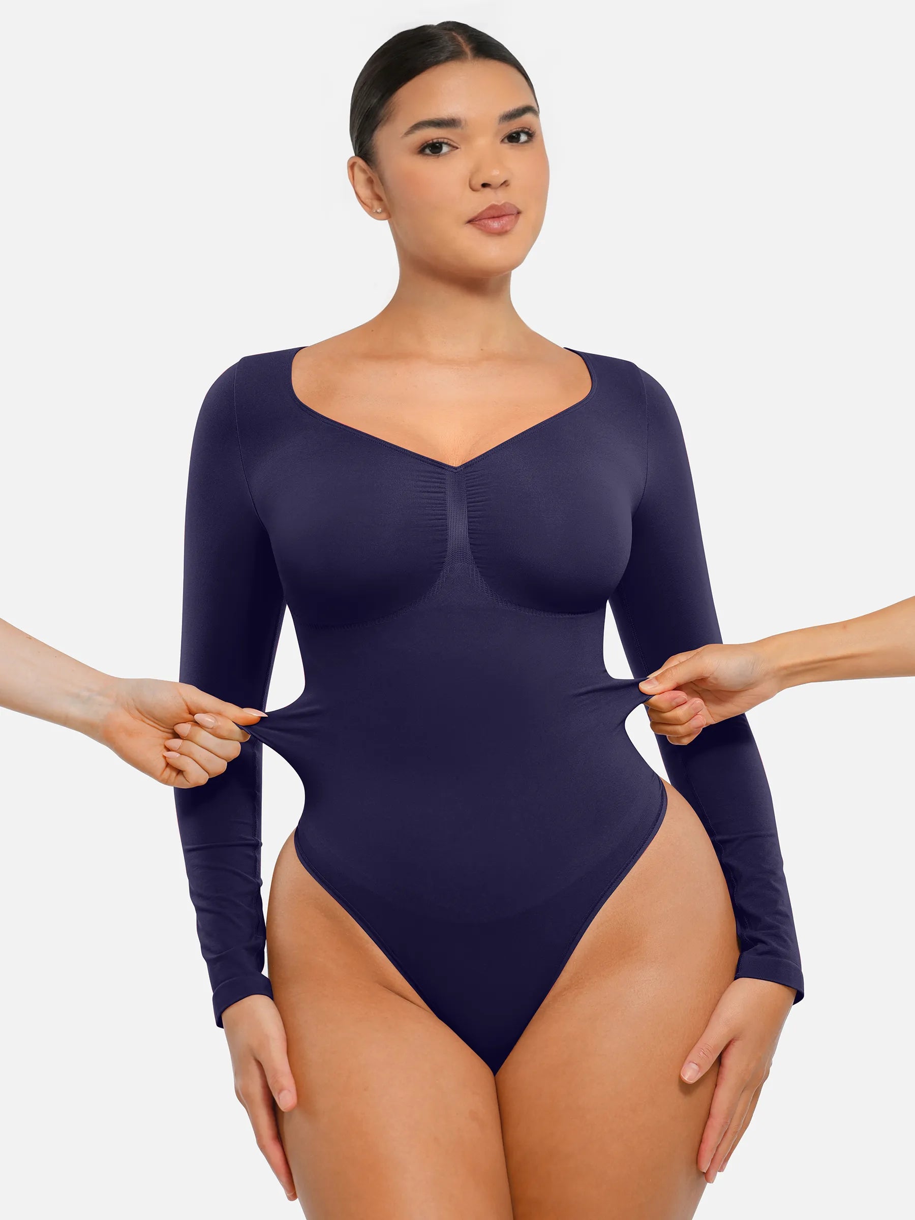 Feelingirl Seamless Long Sleeve Tummy Control Thong Bodysuit
