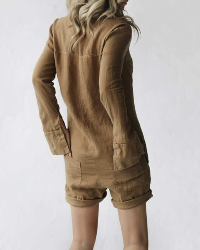 Casual Loose Cotton and Linen Women's Shirt Jumpsuit Shorts 8ad6
