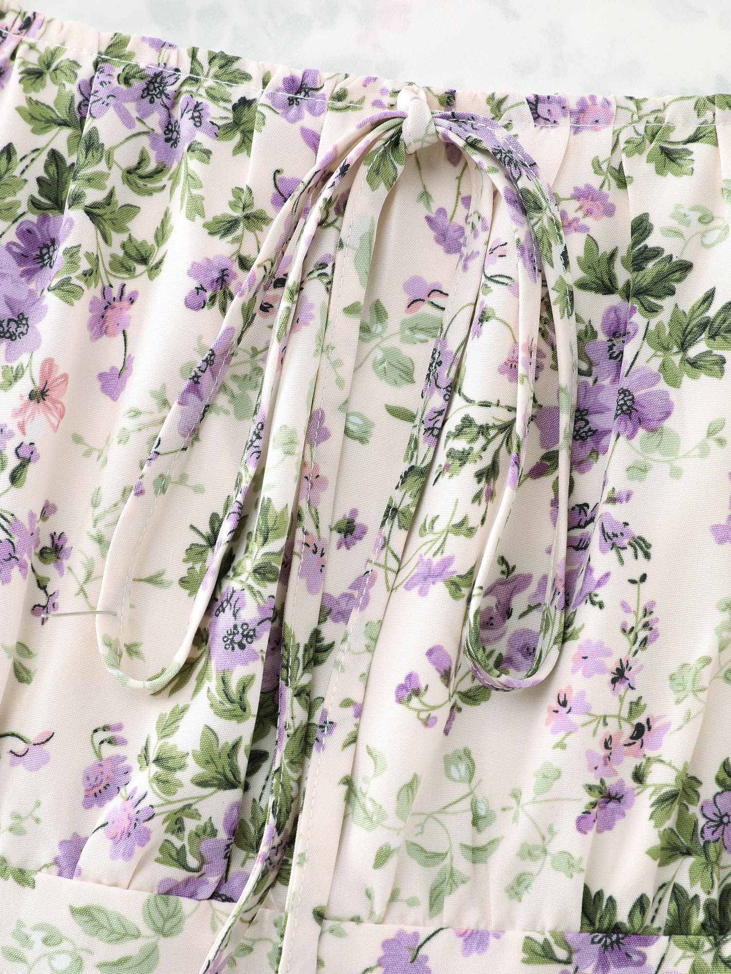 Floral Print Adjustable Bust-Tie Pockets Midi Dress