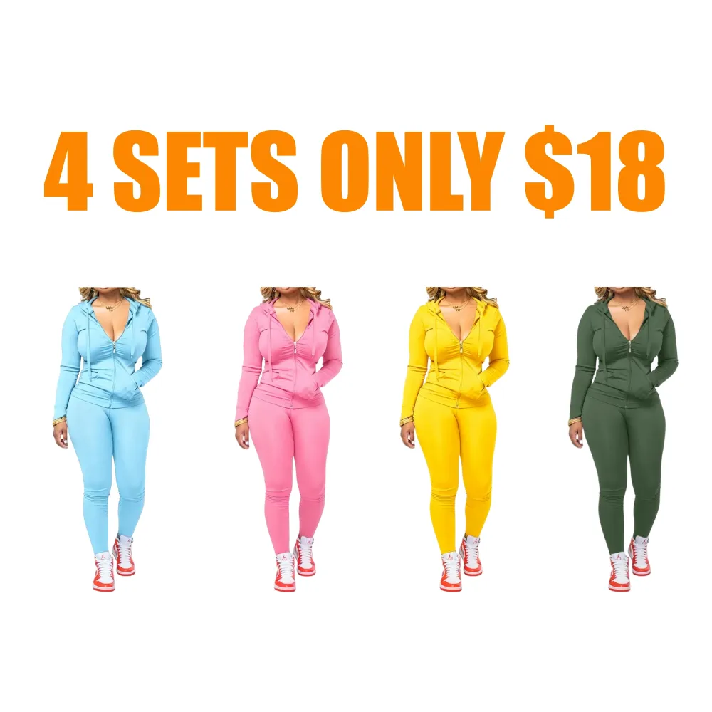 Women's Fall Zipper Hoodie and Skinny Pants Set