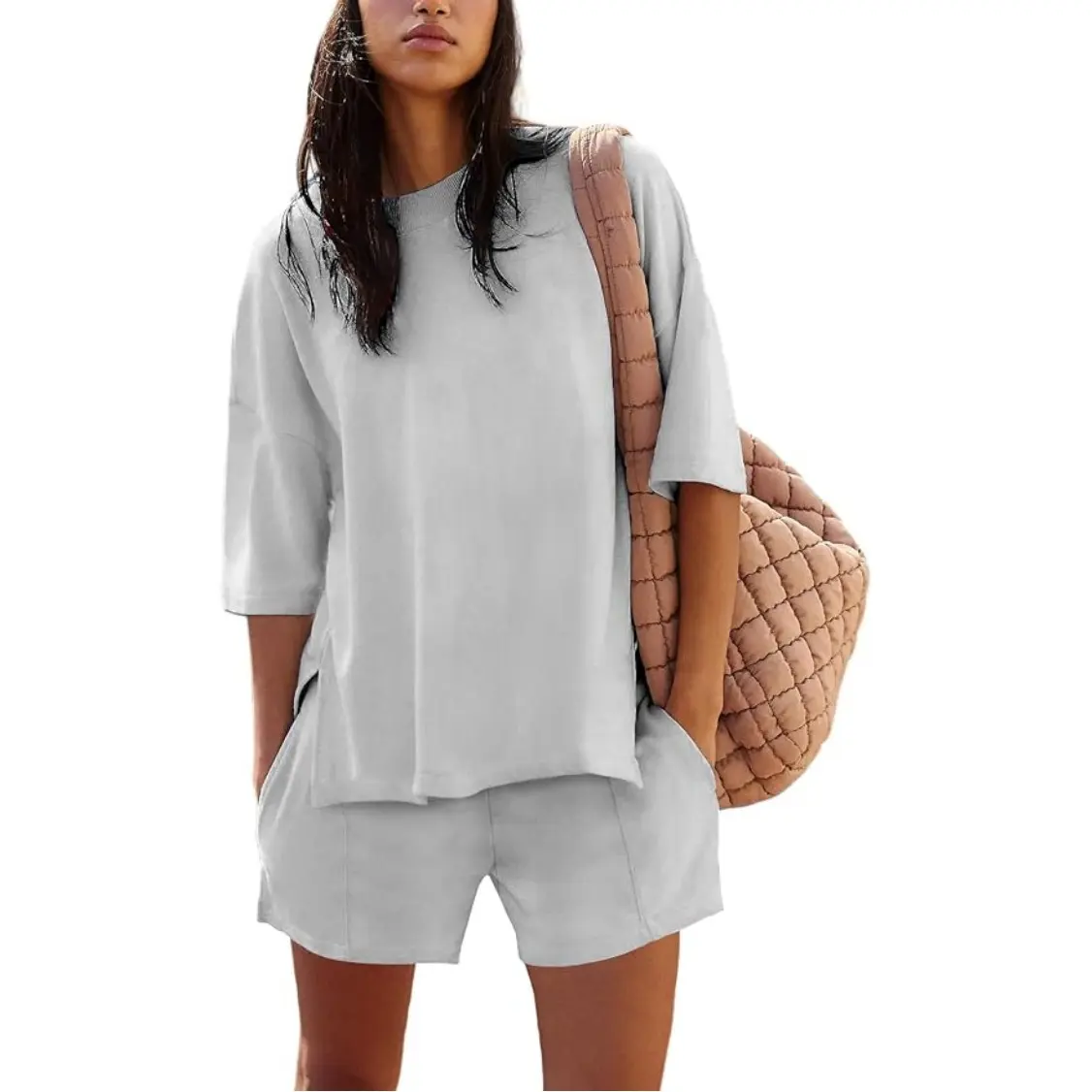 2026 Womens Shorts Sets 2 Piece Outfits Summer Half Sleeve Crew Neck Lounge Sets Matching Clothing