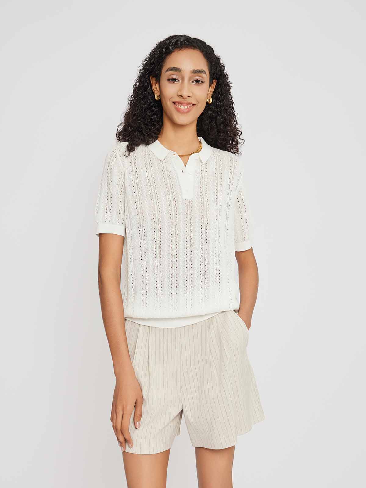 ASOBIO Ribbed Knit Polo Top