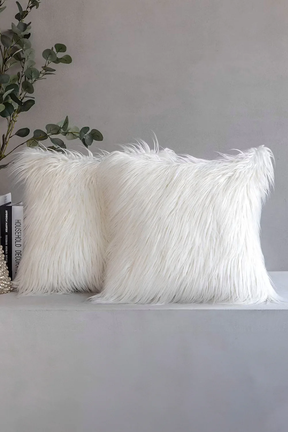 White Long Faux Fur Square Decor Pillow Case