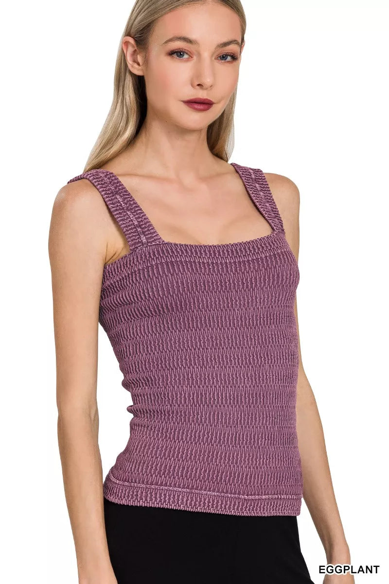 Zenana Seamless Winkle Stone Washed Tank Top