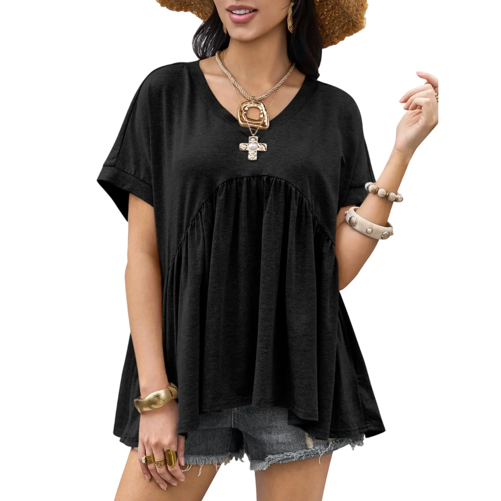 Women's Summer V-Neck Peplum Top