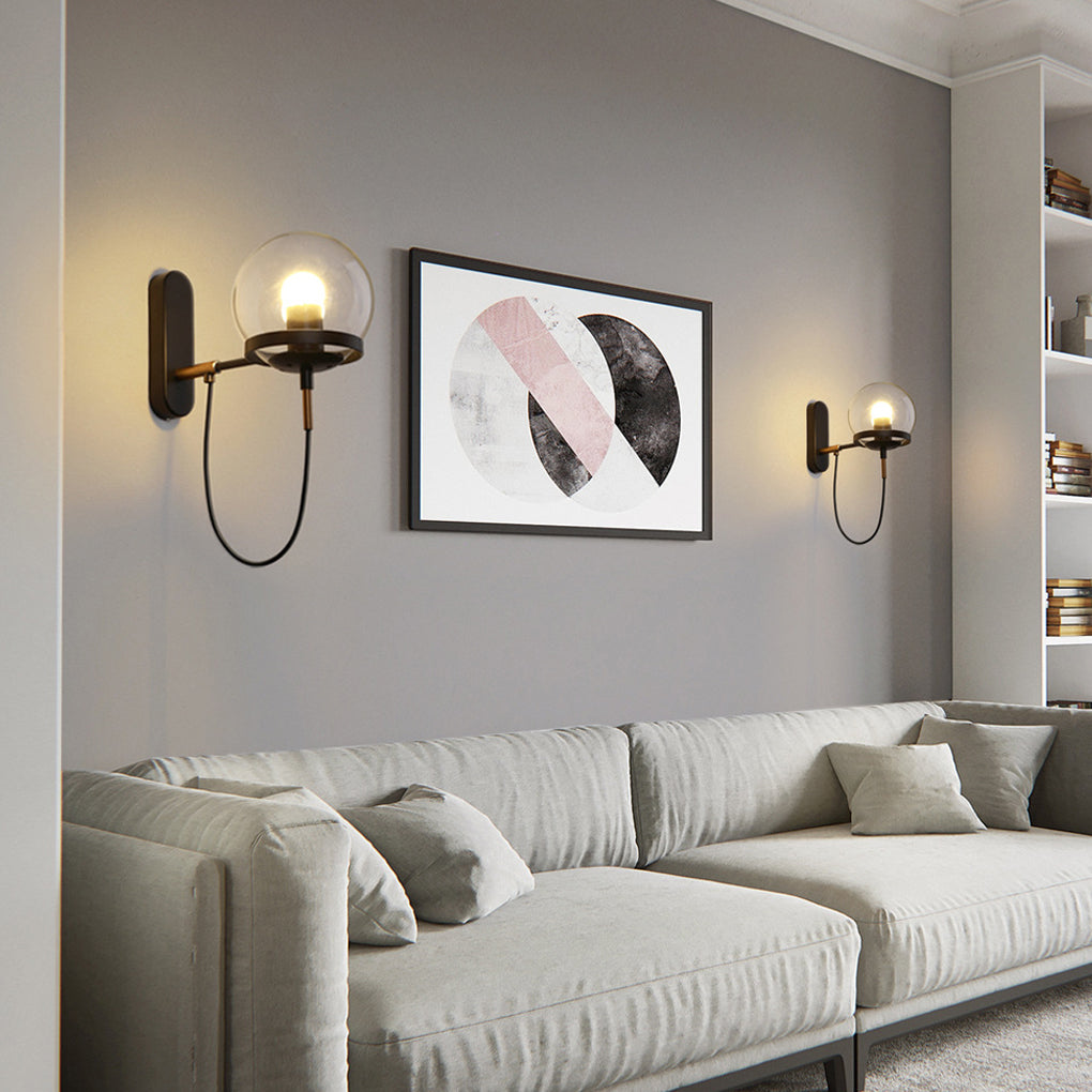 Antique Circular Metal Glass Ball LED Industrial Style Wall Sconce Lighting