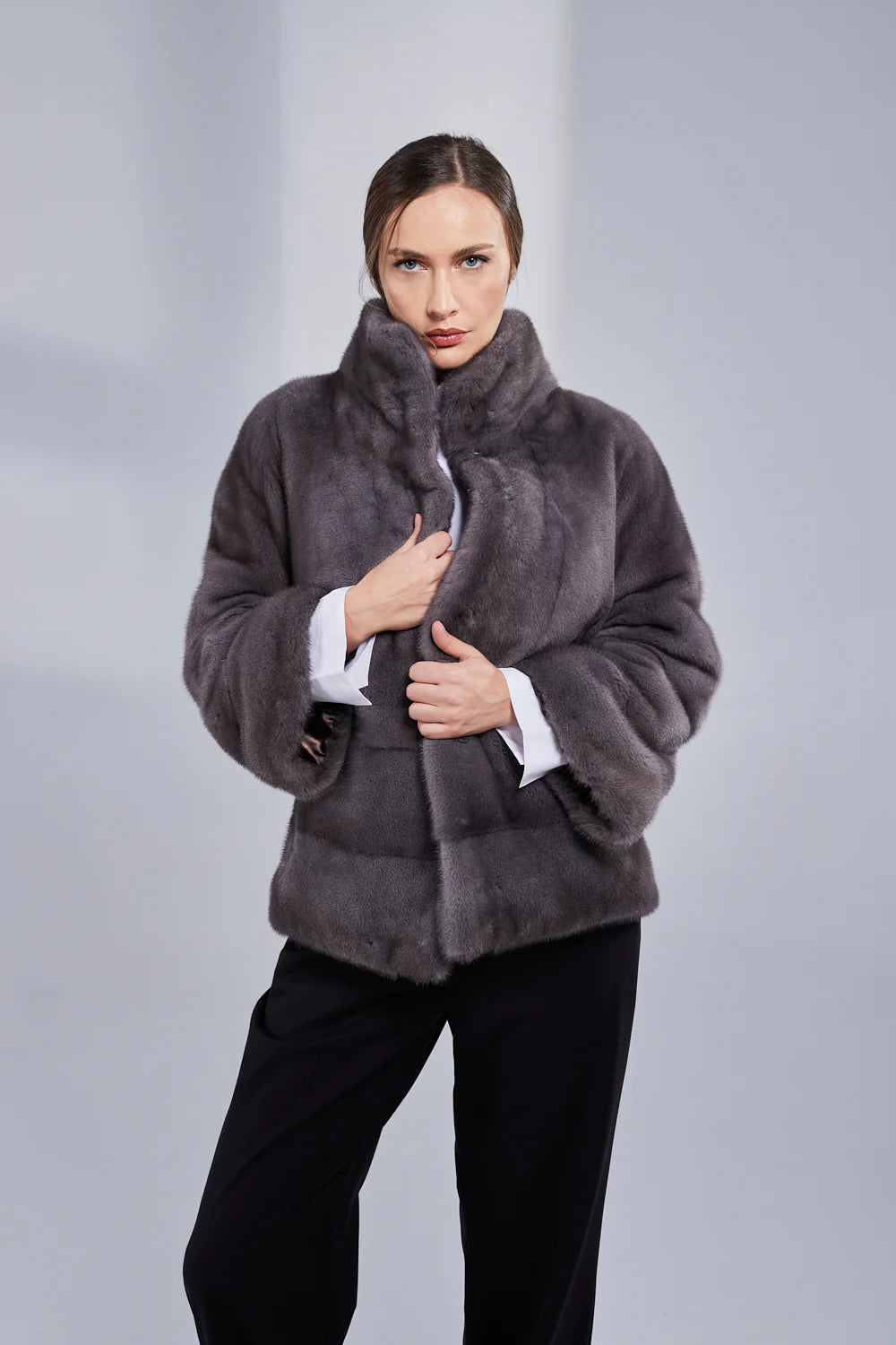 Haina din Blana Naturală de Vizon, Femei, Antracit 209