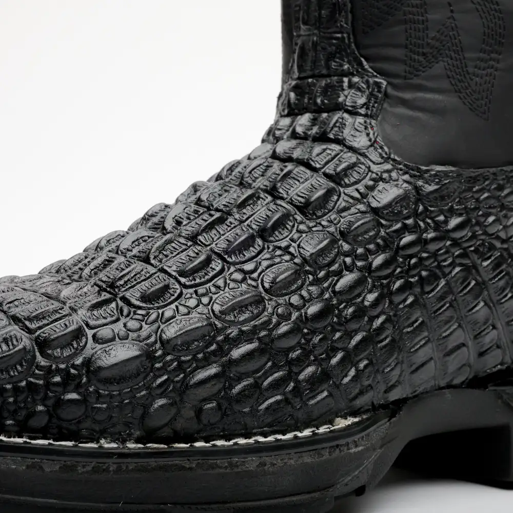 Black Caiman Hornback Leather Boots With 3D Lightweight Sole - Composite Toe