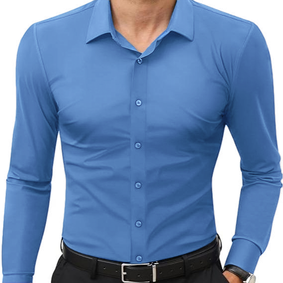 Men’s 4-Way Stretch Travel Dress Shirt: Wrinkle-Free Slim Fit