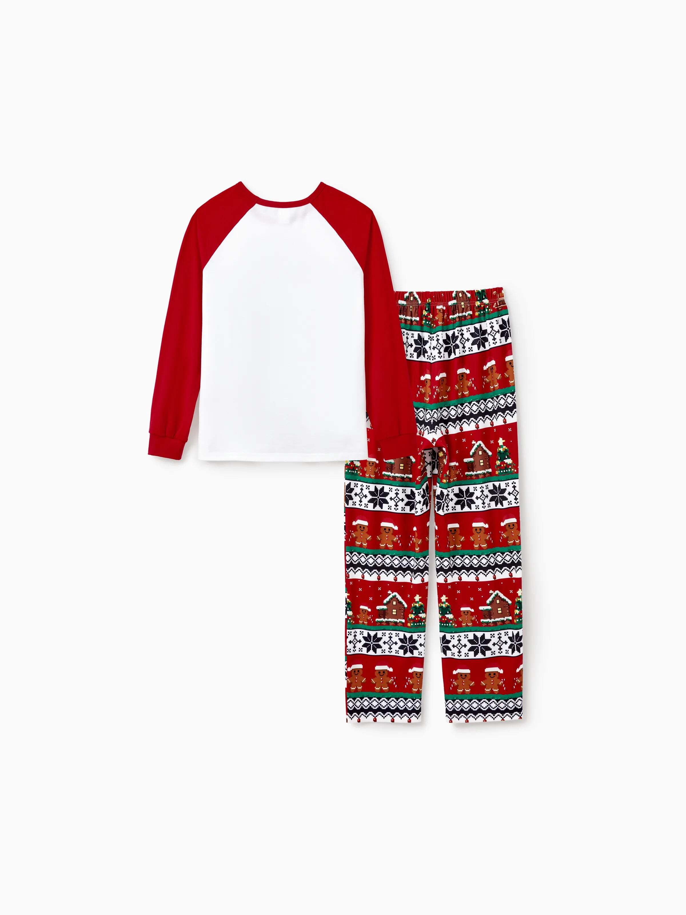 Christmas Matching Family Pajamas Set Gingerbread Print Long-sleeve PJS with Christmas Socks Red