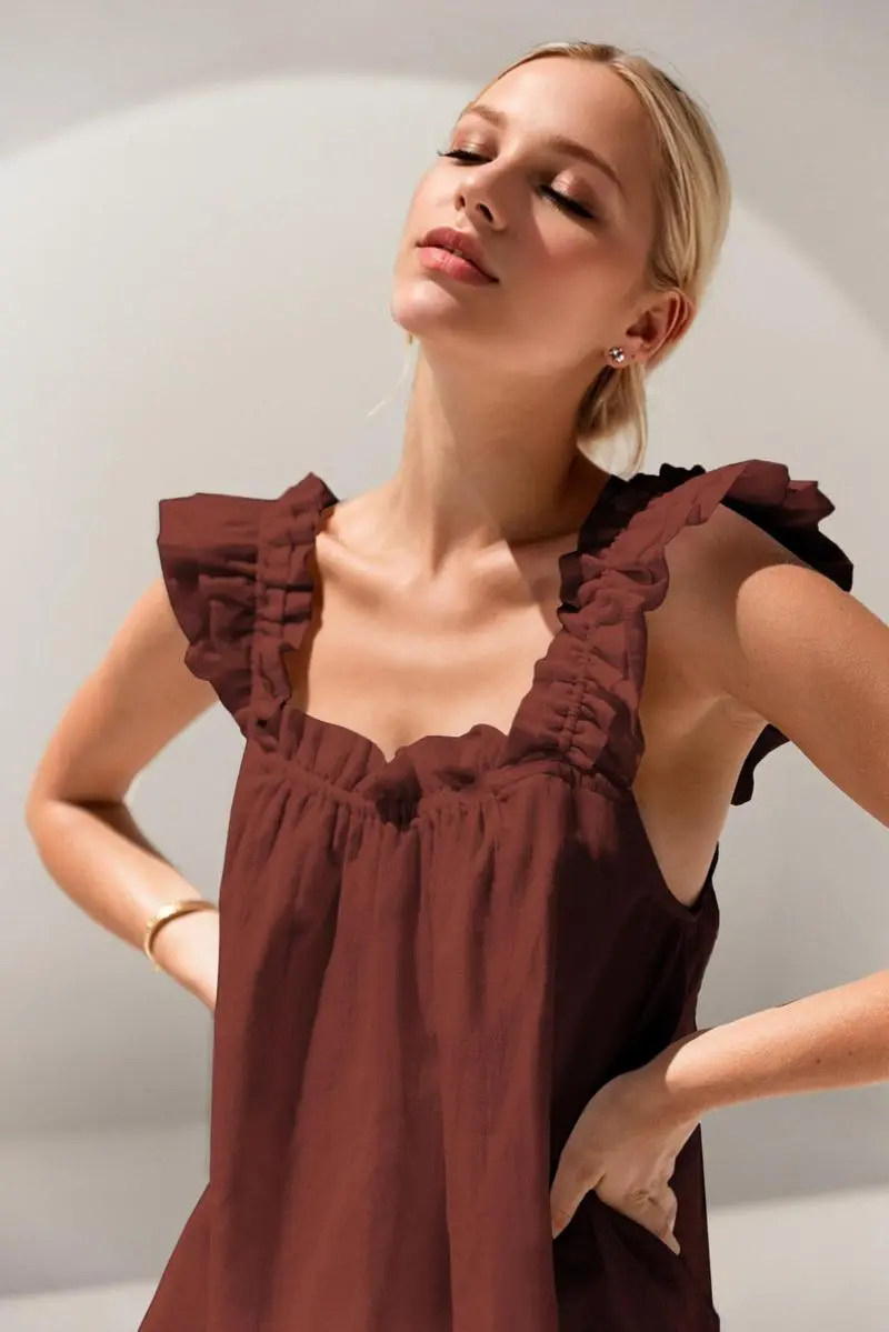 Womens Pajamas Set Ruffle Soft Tank Top and Shorts