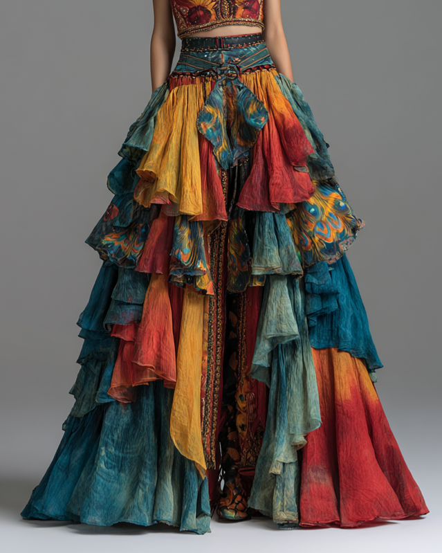 Women's vibrant spring/summer rainbow-colored skirt 8043