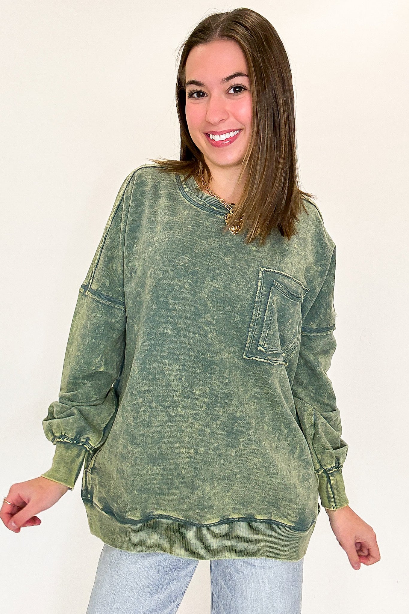 Vintage Acid Wash Raw Edge Pullover