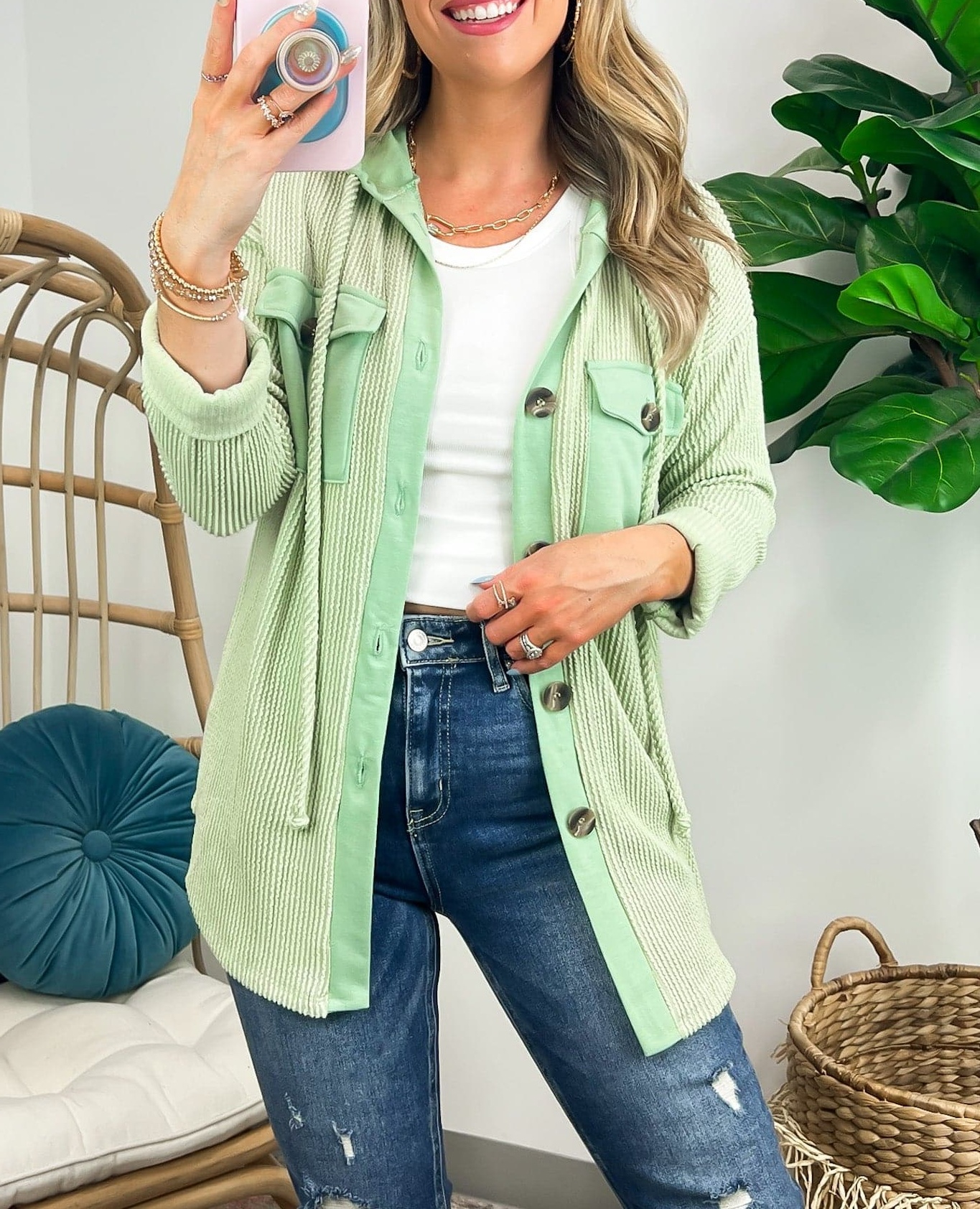 Saturday Satisfaction Ribbed Hooded Shacket