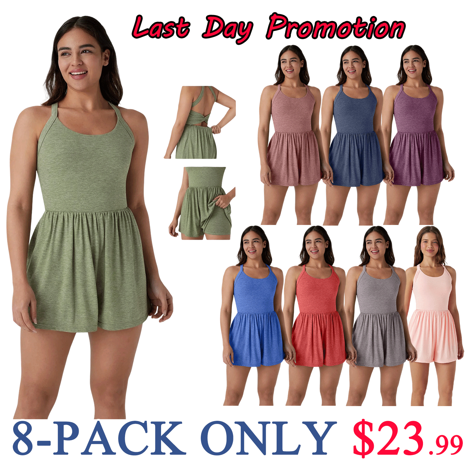 Women’s Backless Twisted 2-in-1 Resort Romper with Built-In Shorts & Pockets