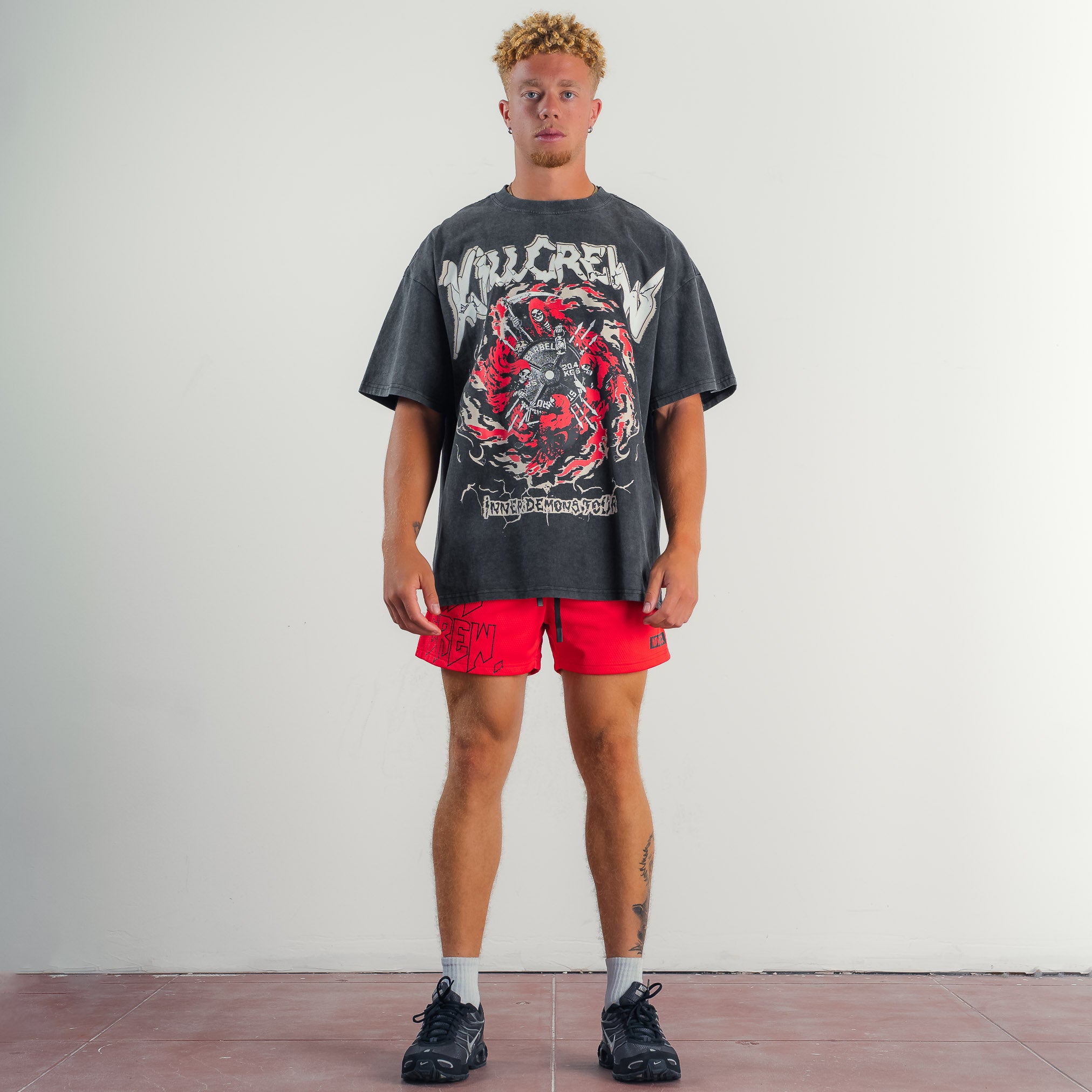 MUAY THAI SHORTS (MID THIGH CUT) v1 -  RED