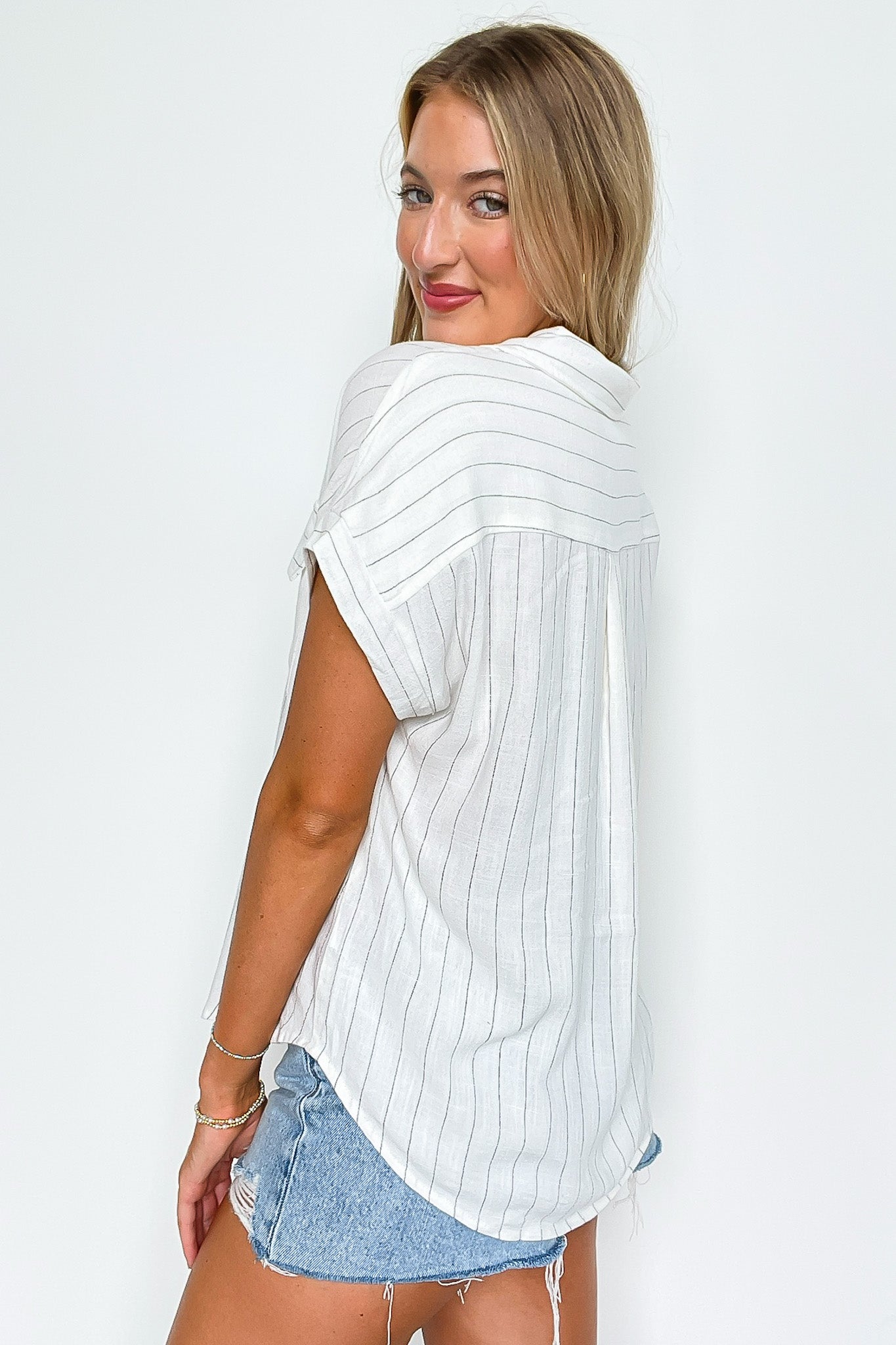 Pinstripe Dolman V-Neck Top