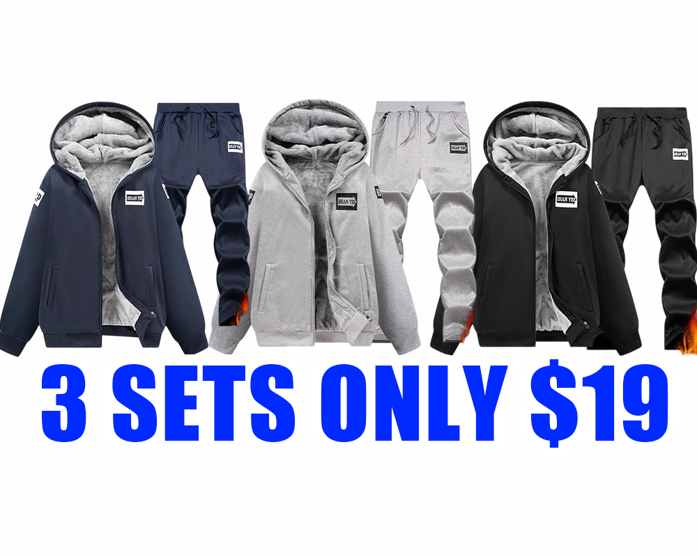 Men’s Thick Fleece Hoodie & Sweatpants Set – Warm Winter Casual Outfit