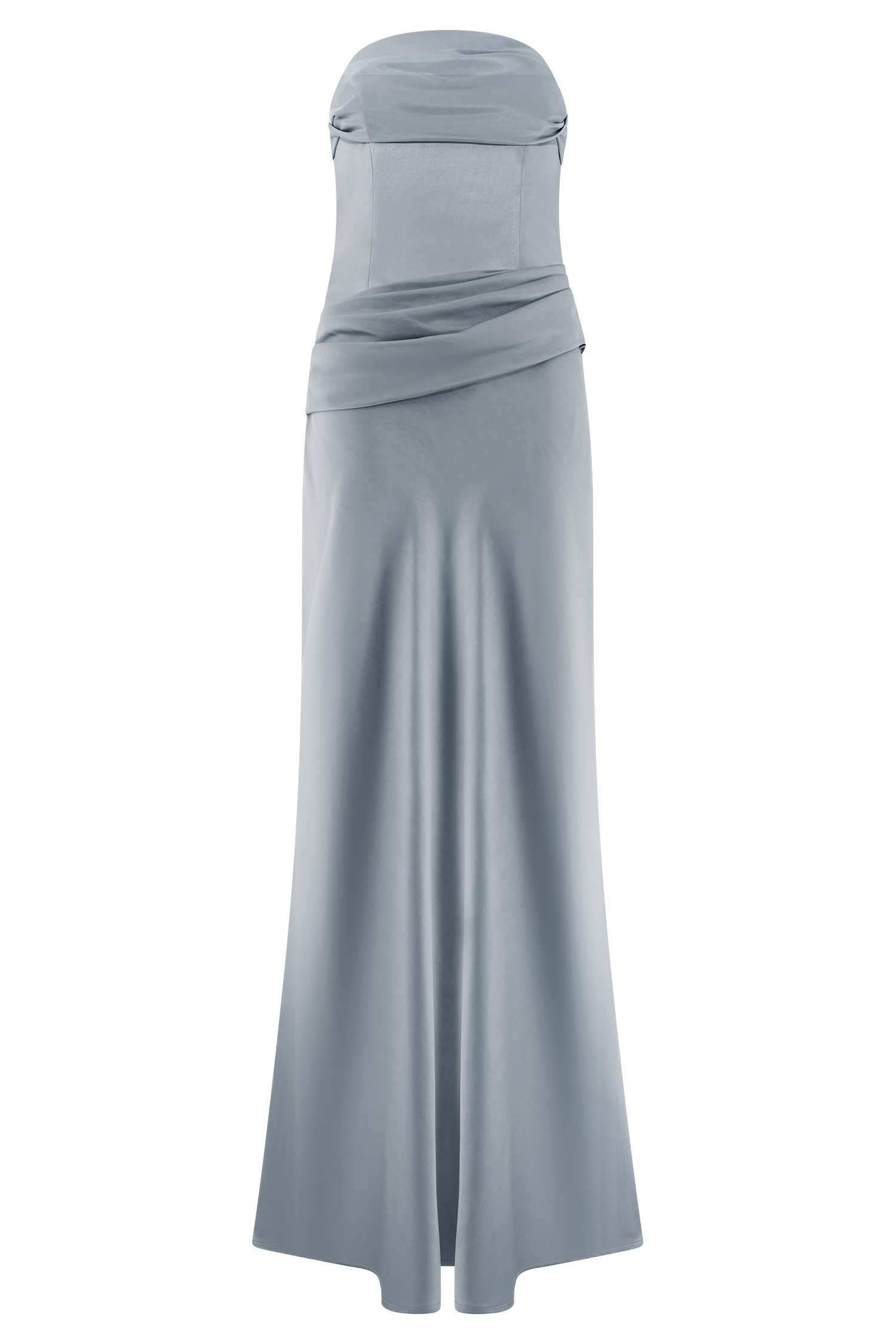 Blue Strapless Satin Maxi Dress