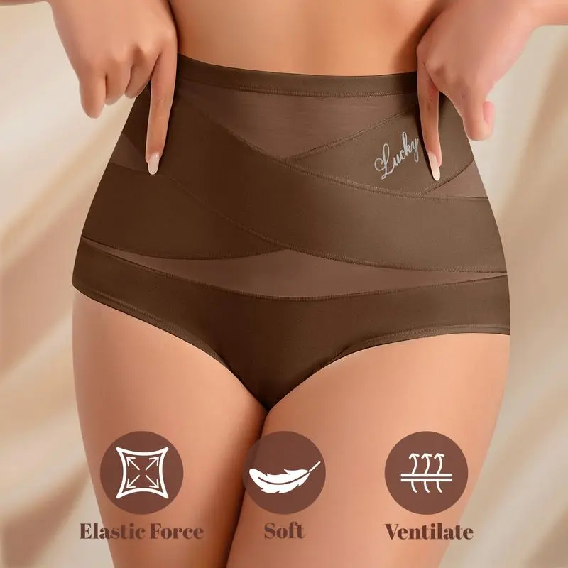 Women's High-Waist Panties,Cross-Mesh Panel Underwear,Ultra Soft Comfort Fit Briefs