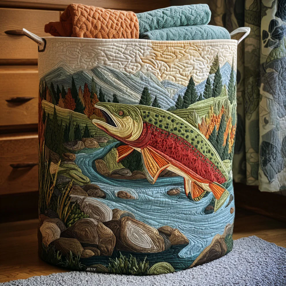 Hot Seller Scenic and Animal-Themed Quilted Laundry Baskets |  Sun  Dog  Flower  Fish  Bear