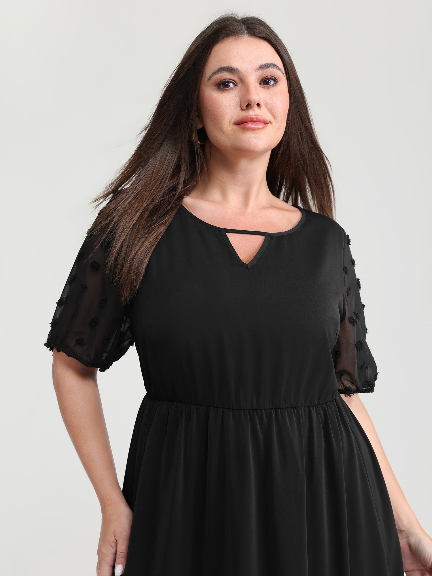 Sheer Chiffon Textured Waist-Defining Maxi Dress