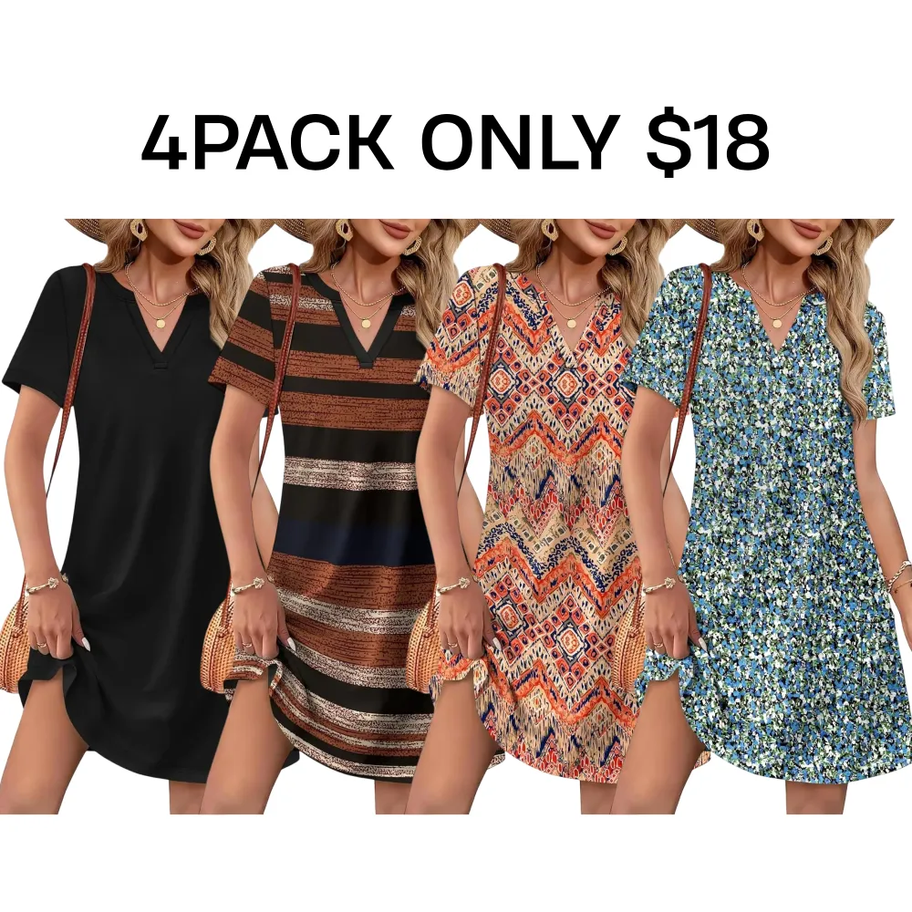 2026 Women‘s V Neck Wedding Summer Dress with pockets