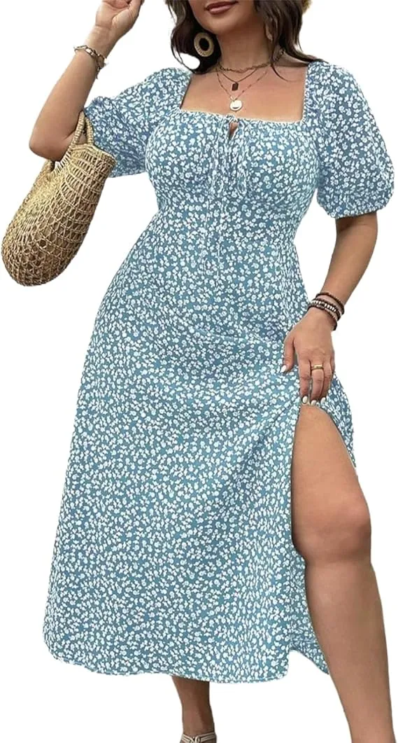 Ditsy Floral / All Over Print Split Thigh Dress (Less than $3 each!)