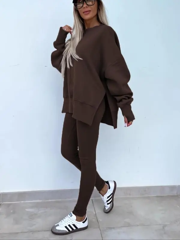 Women's Solid Sweatshirt & Skinny Pants Two-piece Set