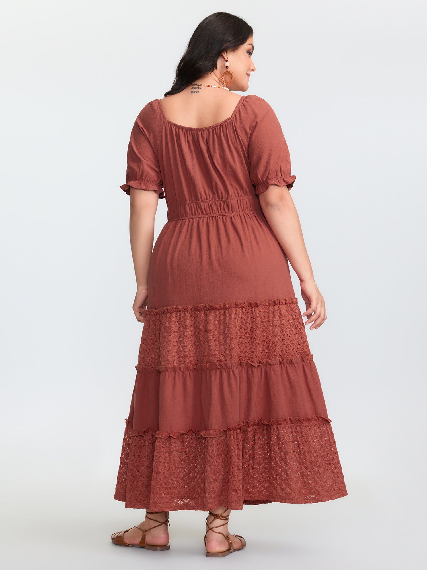 Pure Cotton Contrast Lace Tiered Maxi Dress